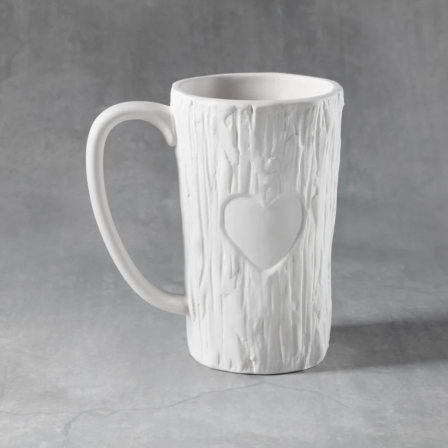 Tall Wood Carved Heart Mug